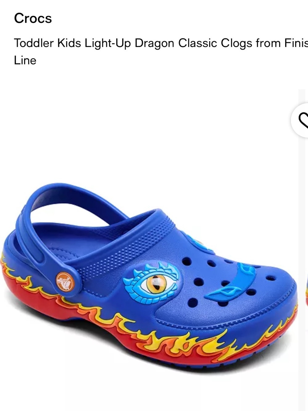 Crocs Kids Light-Up Dragon Classic Clog - Blue with Red/Yellow Flames, Sz 7